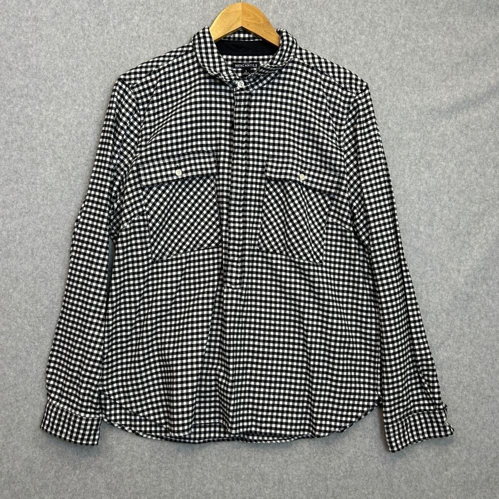 J.Crew Mercantile Gingham Shirt Jacket Popover Black White Flannel Womens Large